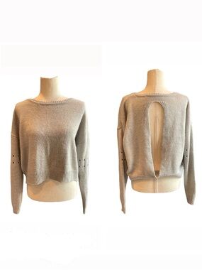 Love More Grey Open-Back Crewneck Sweater w open knit details XL